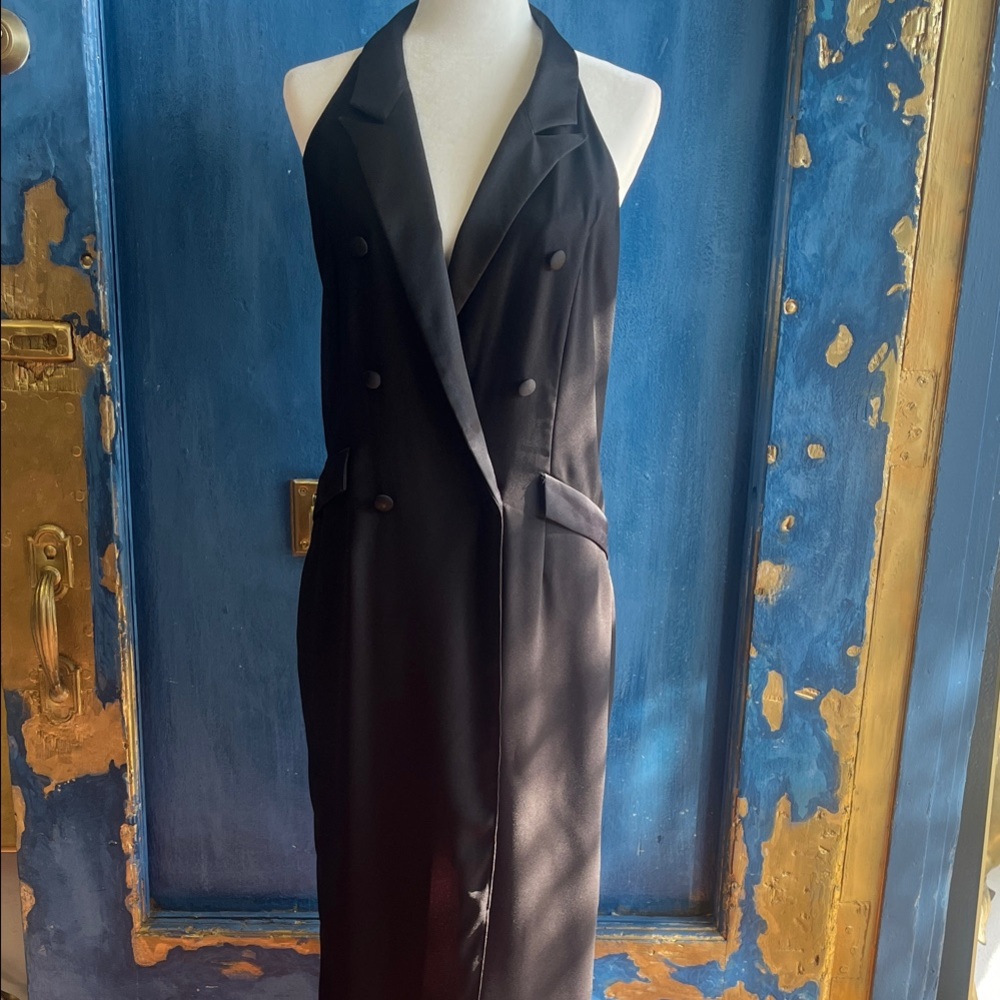 Black Double-Breasted Halter Dress - image 1